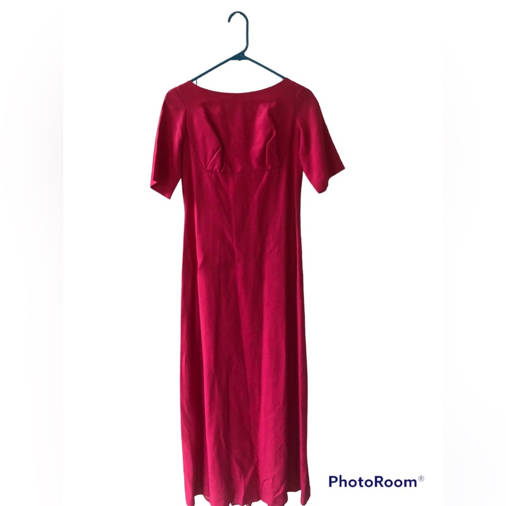 Union made long pink party dress with cut out back with roses.  No Size Tags